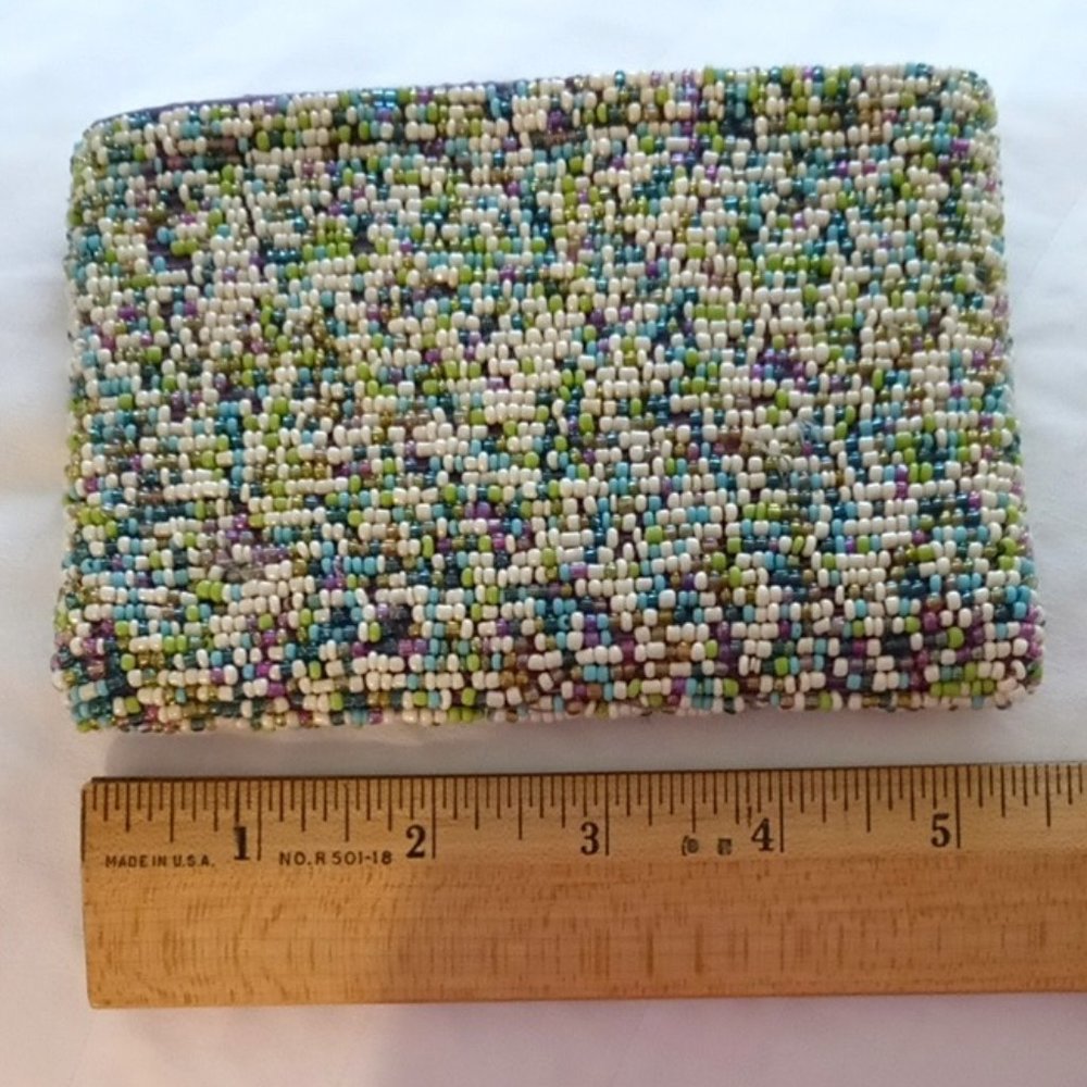 Full Beaded Zippered Credit Card/Money Change Pouch 5" X 3.45"